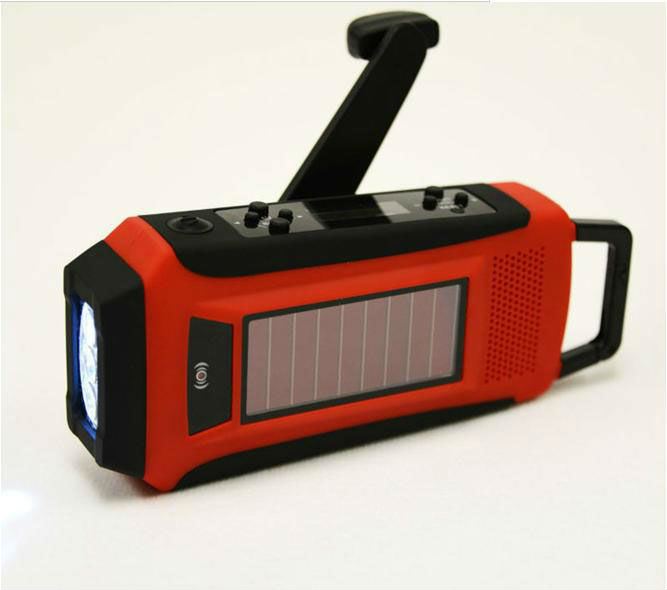 Solar crank digital AM/FM NOAA Radio flashlight charger with LCD display